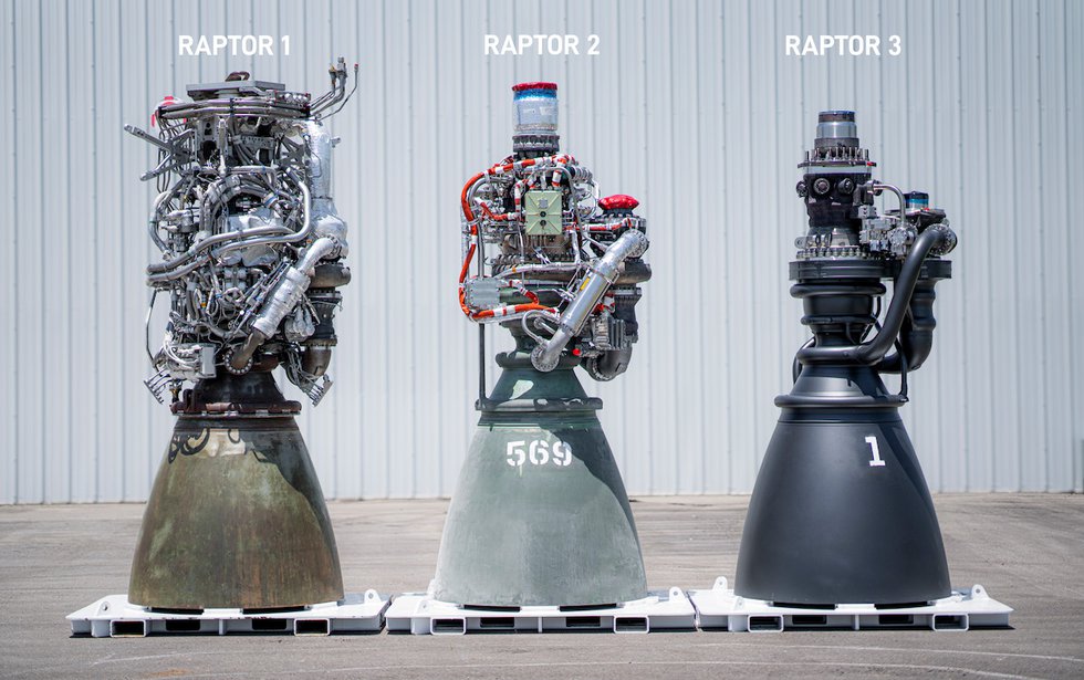 Raptor engine iterations side by side